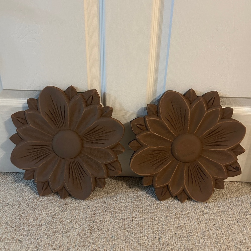 Decorative Flower Wall Plaques - Brown Set of 2